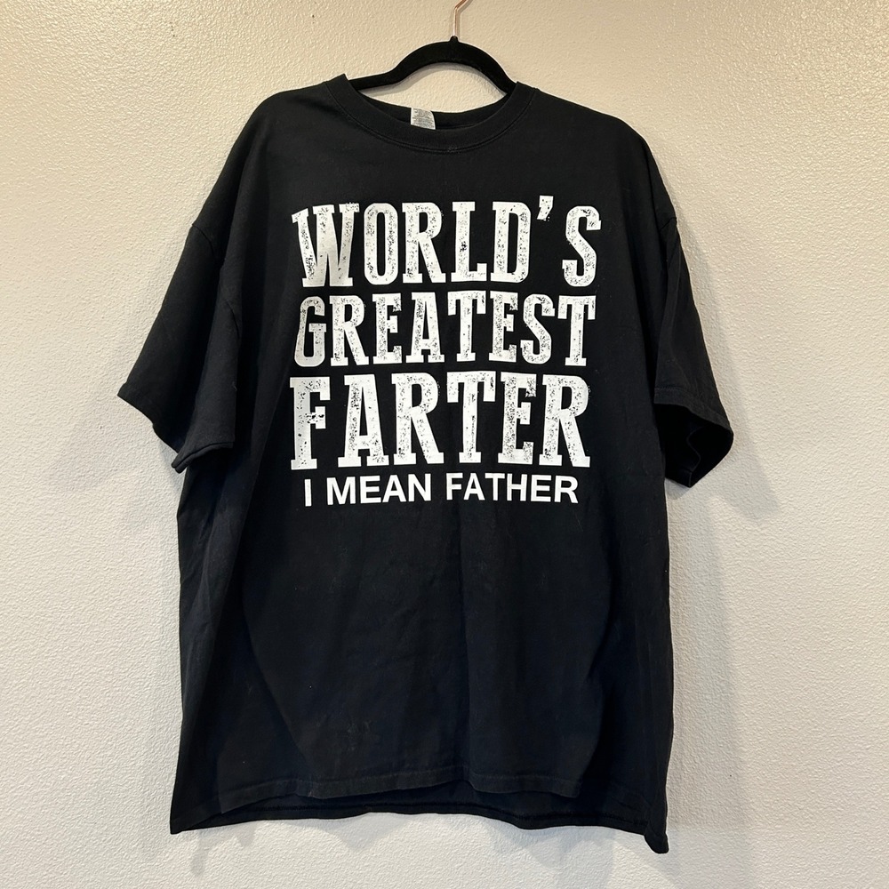 Dad Joke Shirt Father's Day Mens 2XL Black World's Greatest FARTER Tee Shirt